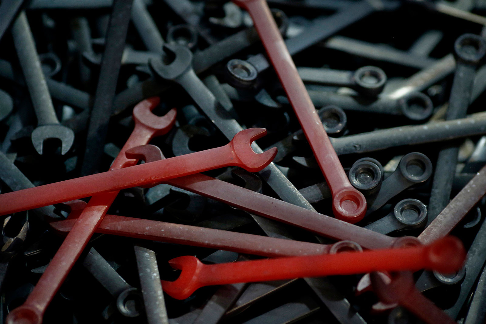 Red-hot wrenches after being forged on the production line at the Snap-on manufacturing facility in Elizabethton, Tenn.