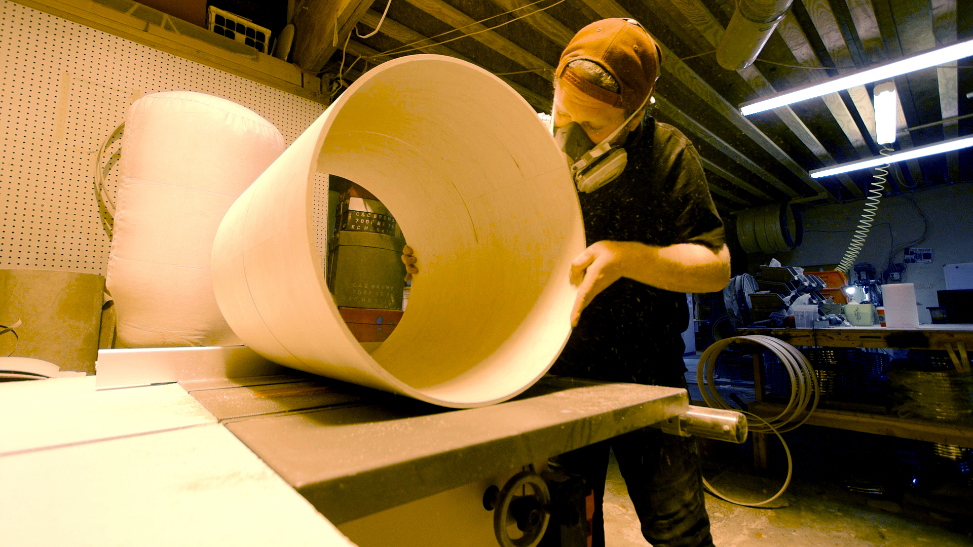 The Wagner logo gets stenciled onto the P-Tex (plastic) base. For a fee, clients can vary the graphics on top.