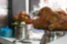 Turkeys on display in the front window of El Rey de Pavo