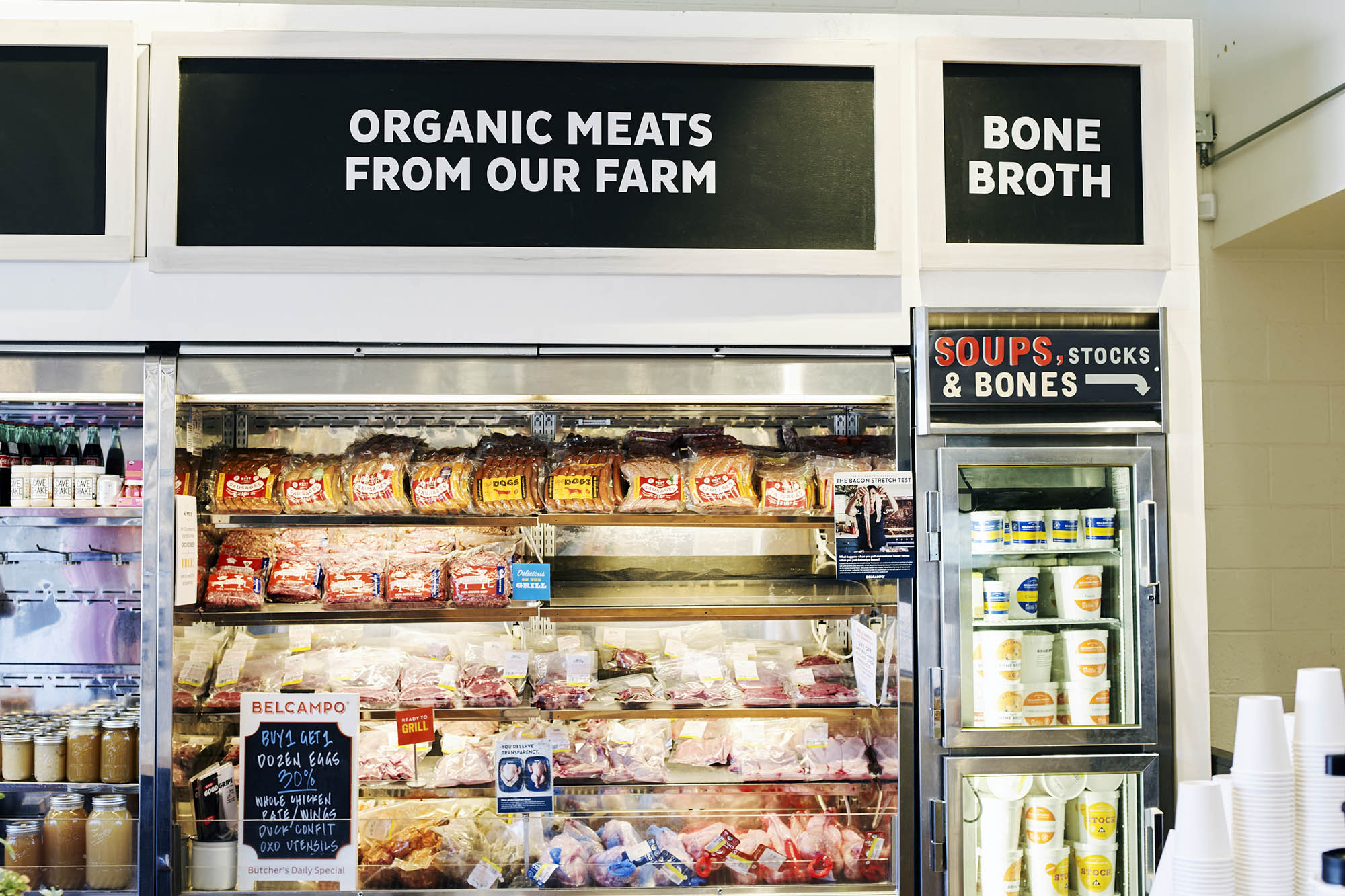 Order food at the counter, and pick up provisions for later in a small market section. 