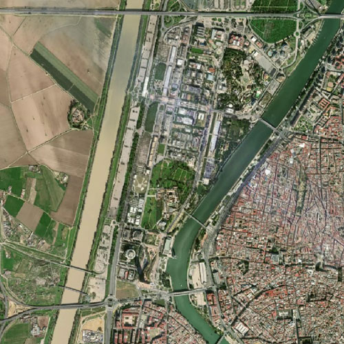 Satellite view of the Guadalquivir river and canals