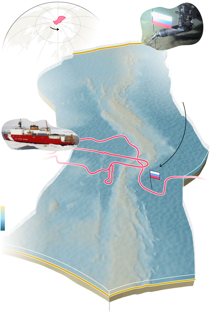 A 3D map of the Lomonosov Ridge describes a vast underwater mountain range that stretches from Canada and Greenland toward Siberia.
