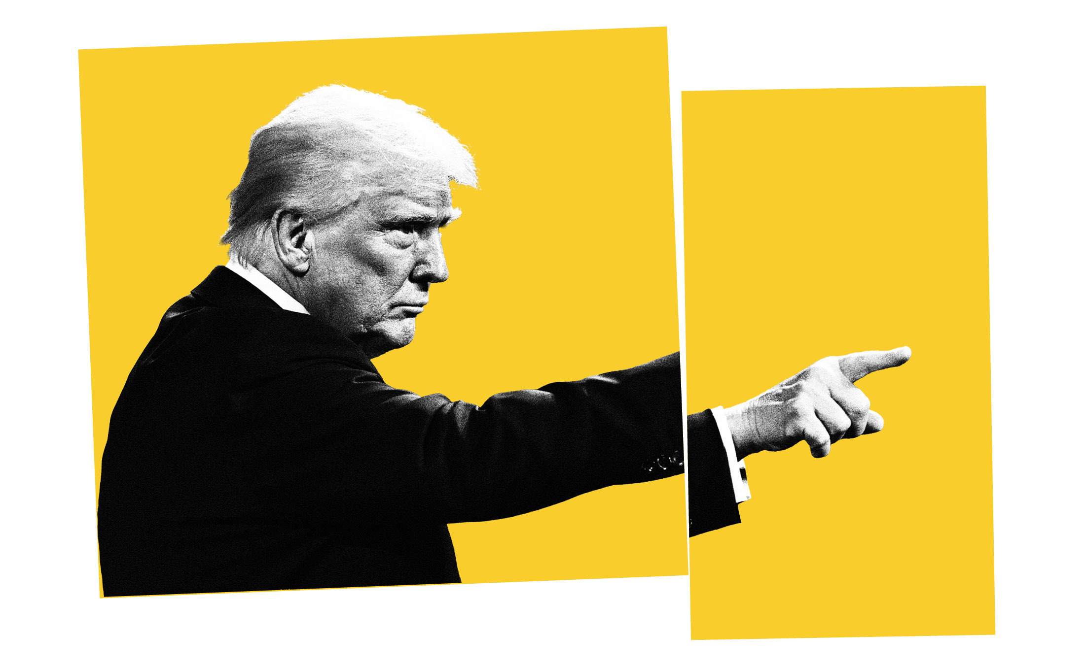 An illustrated photo of President Donald Trump pointing his finger.