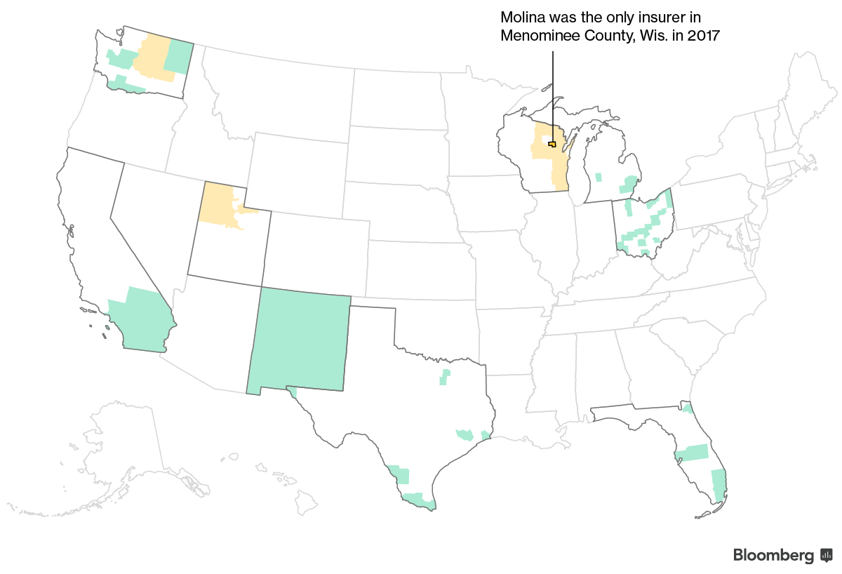National map showing Molina's service areas