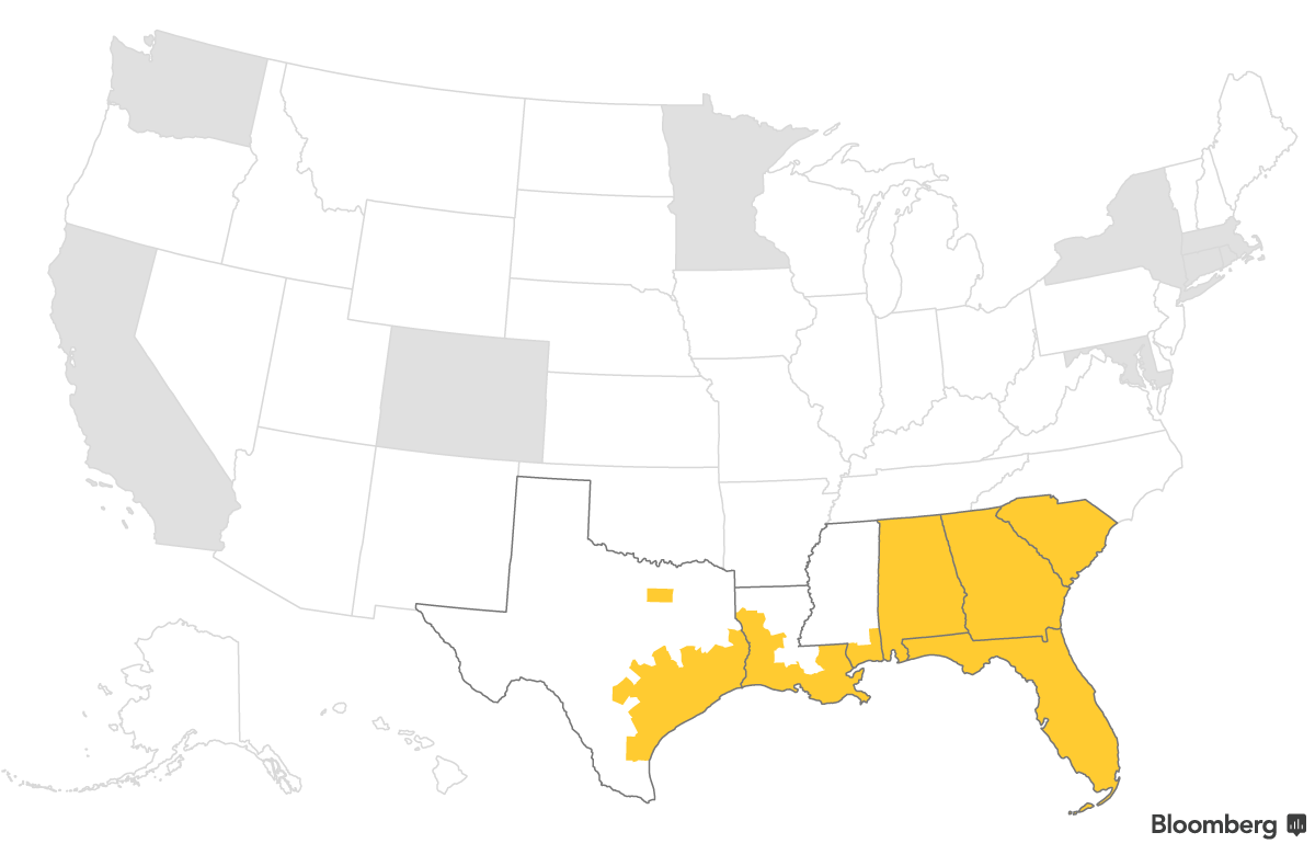 National map showing counties eligible for hurricane-related special enrollment period